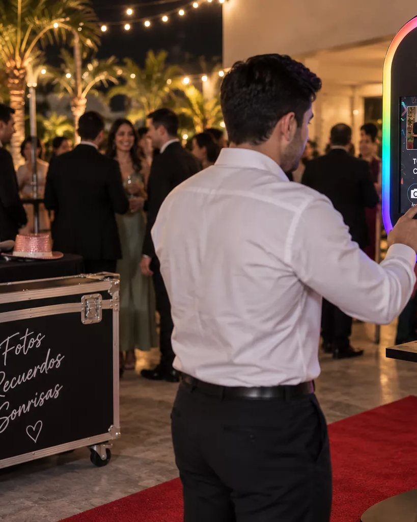 Guests collecting props beside the photo booth