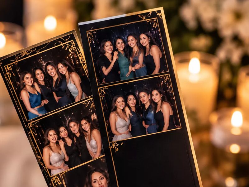 A guest operating the interactive photo booth