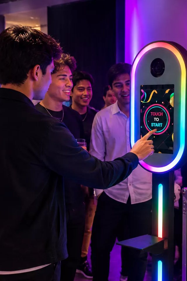 Guests at the interactive photo booth during an evening event